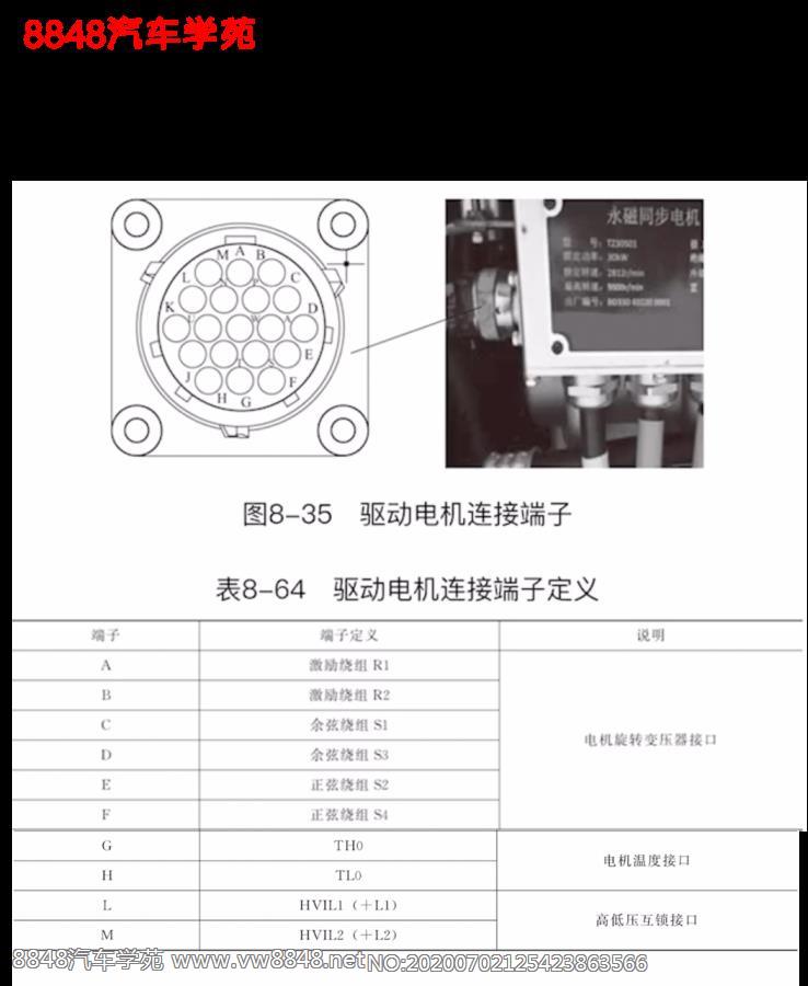 2016北汽EV车型驱动电机连接器端子图 